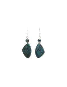 Boucles d'oreilles contemporaines en argent 925 serties de turquoises