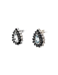 Boucles d'oreilles contemporaines en argent 925 serties de topazes et de saphirs