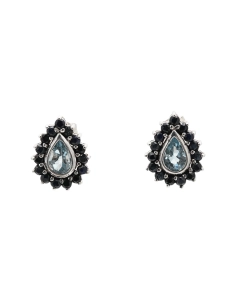 Boucles d'oreilles contemporaines en argent 925 serties de topazes et de saphirs