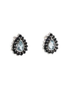 Boucles d'oreilles contemporaines en argent 925 serties de topazes et de saphirs