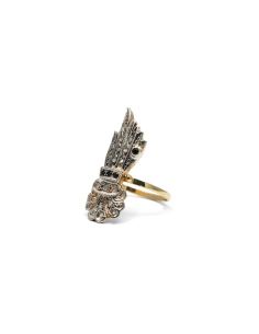 Bague Art Déco en or jaune 14 carats et argent sertie de diamants taille "rose" et de saphirs