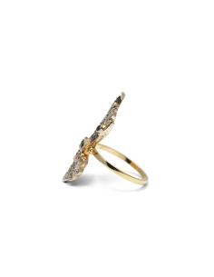 Bague Art Déco en or jaune 14 carats et argent sertie de diamants taille "rose" et de saphirs