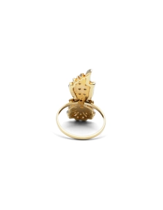 Bague Art Déco en or jaune 14 carats et argent sertie de diamants taille "rose" et de saphirs
