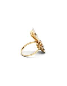 Bague Art Déco en or jaune 14 carats et argent sertie de diamants taille "rose" et de saphirs