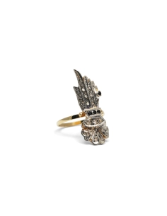 Bague Art Déco en or jaune 14 carats et argent sertie de diamants taille "rose" et de saphirs