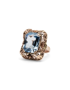 Bague Années 50 en or jaune 8 carats sertie d'une spinelle de synthèse