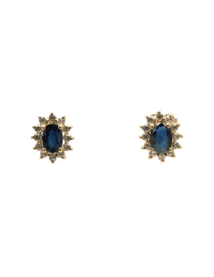 Boucles d'oreilles contemporaines en or jaune 18 carats serties de saphirs et de zirconiums