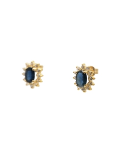 Boucles d'oreilles contemporaines en or jaune 18 carats serties de saphirs et de zirconiums