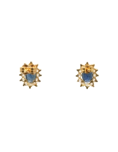 Boucles d'oreilles contemporaines en or jaune 18 carats serties de saphirs et de zirconiums