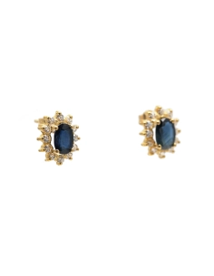 Boucles d'oreilles contemporaines en or jaune 18 carats serties de saphirs et de zirconiums