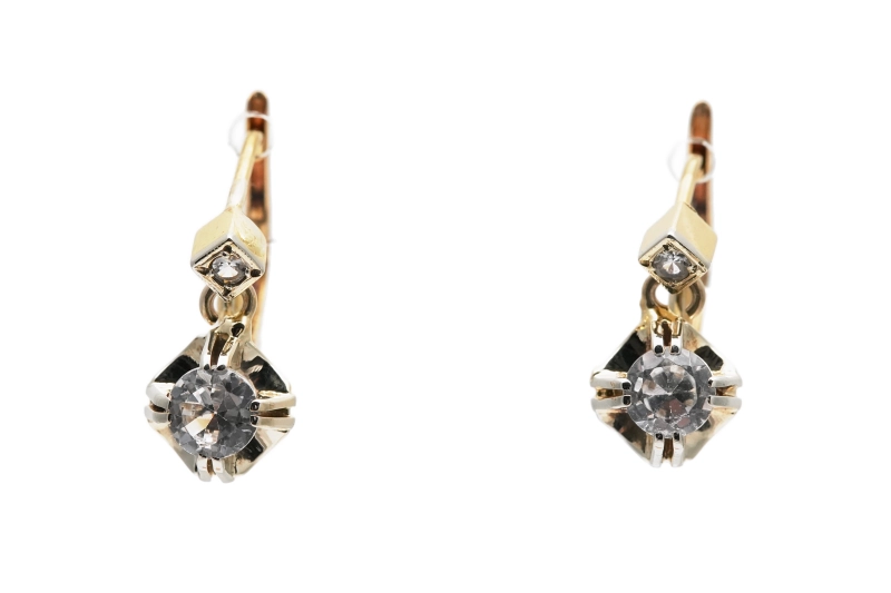 Boucles d'oreilles Art Déco en or jaune 18 carats serties de saphirs blancs