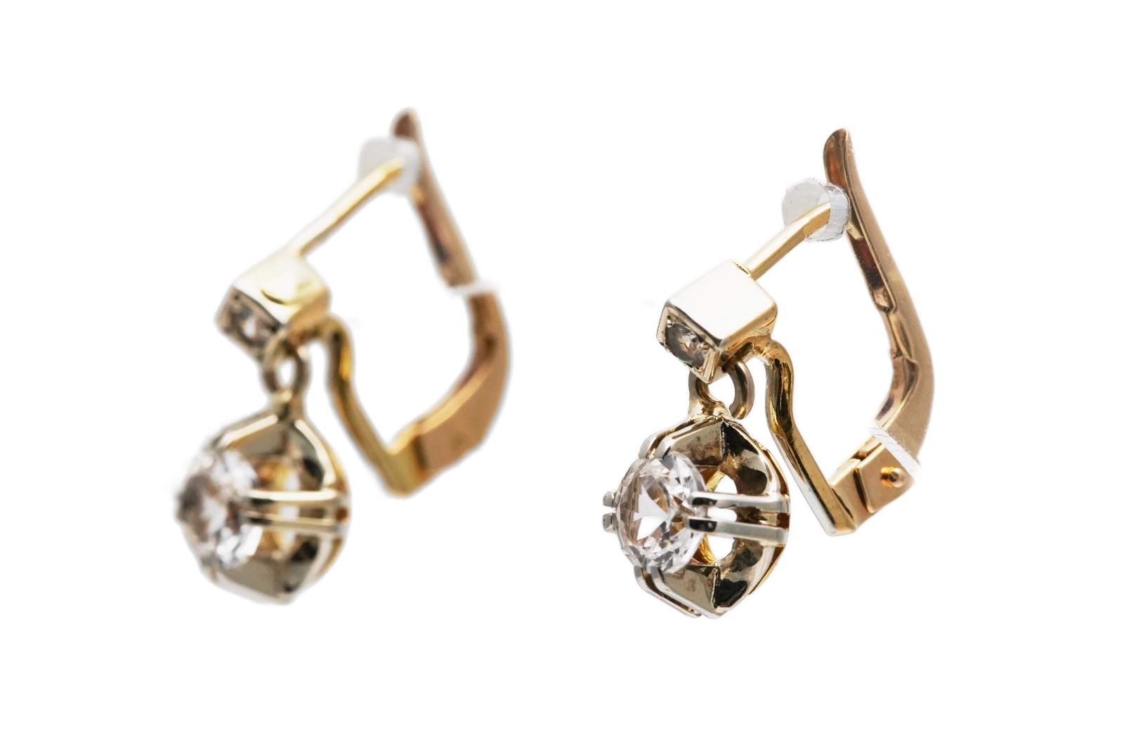 Boucles d'oreilles Art Déco en or jaune 18 carats serties de saphirs blancs
