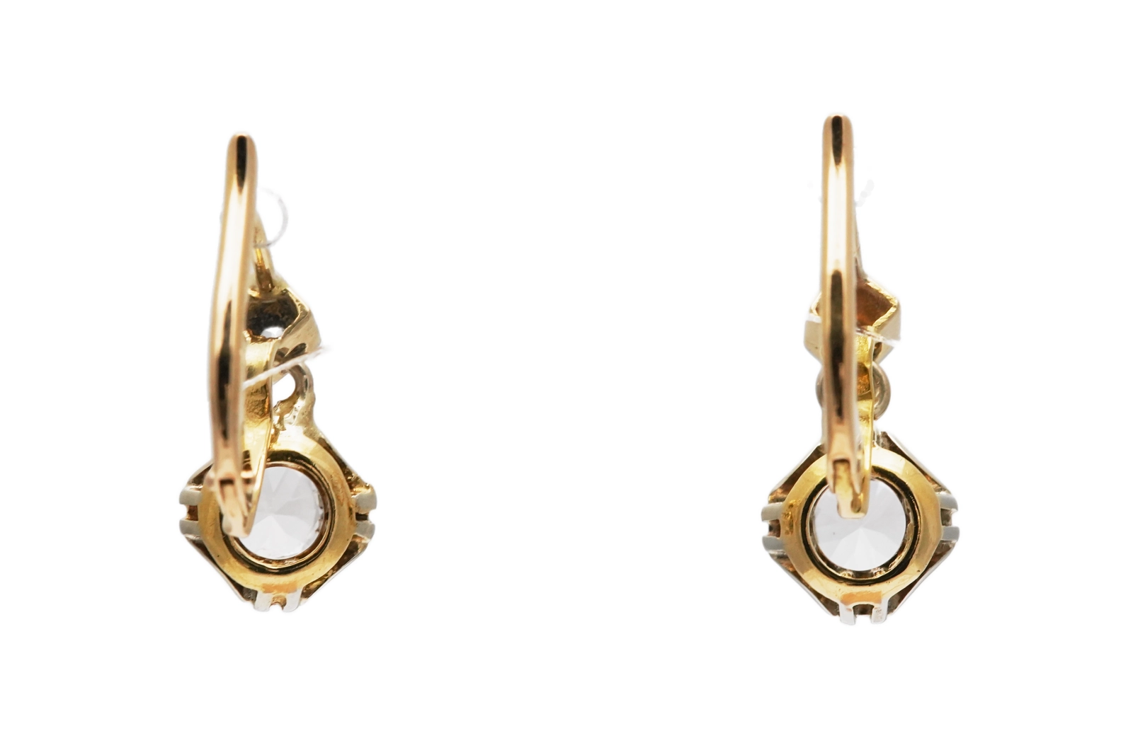 Boucles d'oreilles Art Déco en or jaune 18 carats serties de saphirs blancs