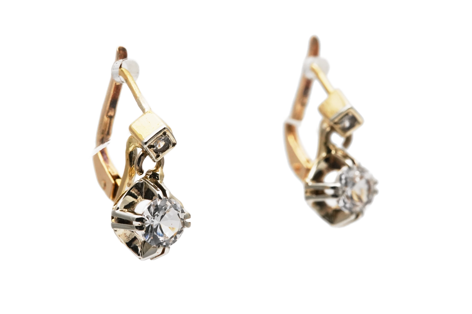 Boucles d'oreilles Art Déco en or jaune 18 carats serties de saphirs blancs