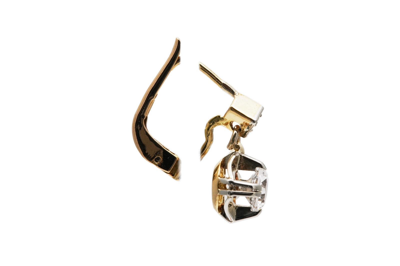 Boucles d'oreilles Art Déco en or jaune 18 carats serties de saphirs blancs