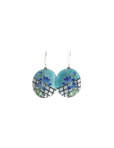 Boucles d'oreilles Années 70 en argent 925 serties d'émail