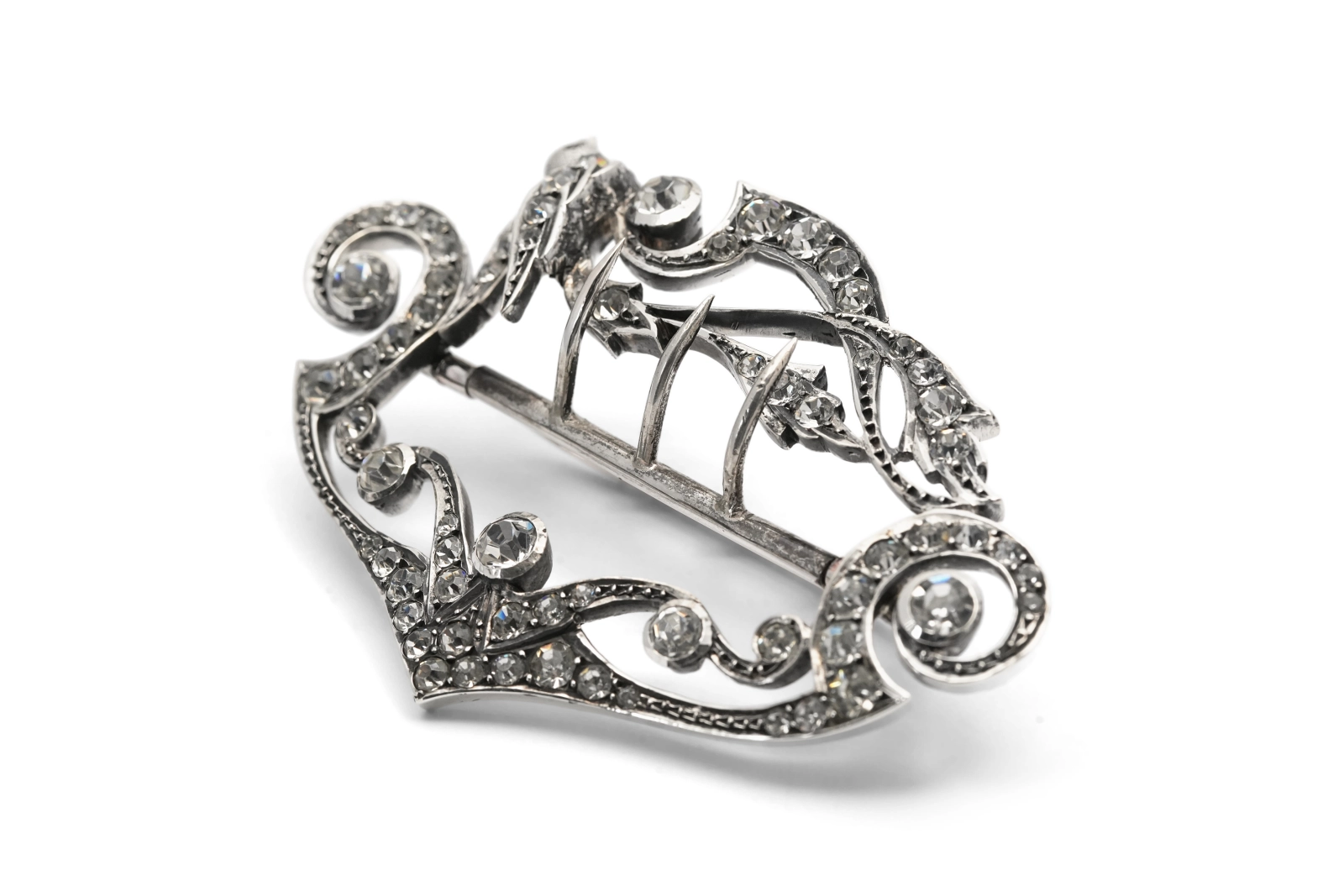 Boucle de ceinture Art Nouveau en argent sertie de strass