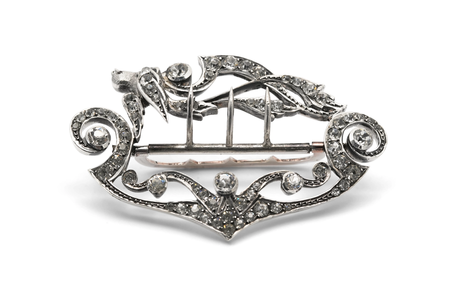 Boucle de ceinture Art Nouveau en argent sertie de strass