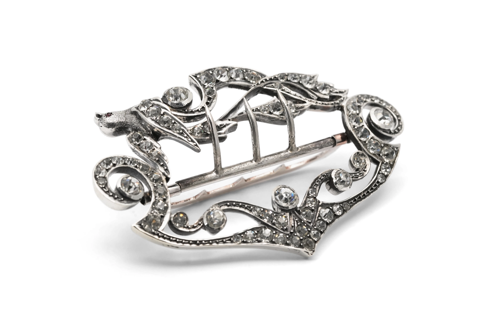 Boucle de ceinture Art Nouveau en argent sertie de strass