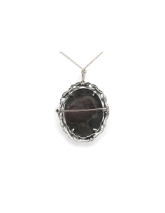Pendentif / Broche Années 50 en argent serti de nacre et de marcassites
