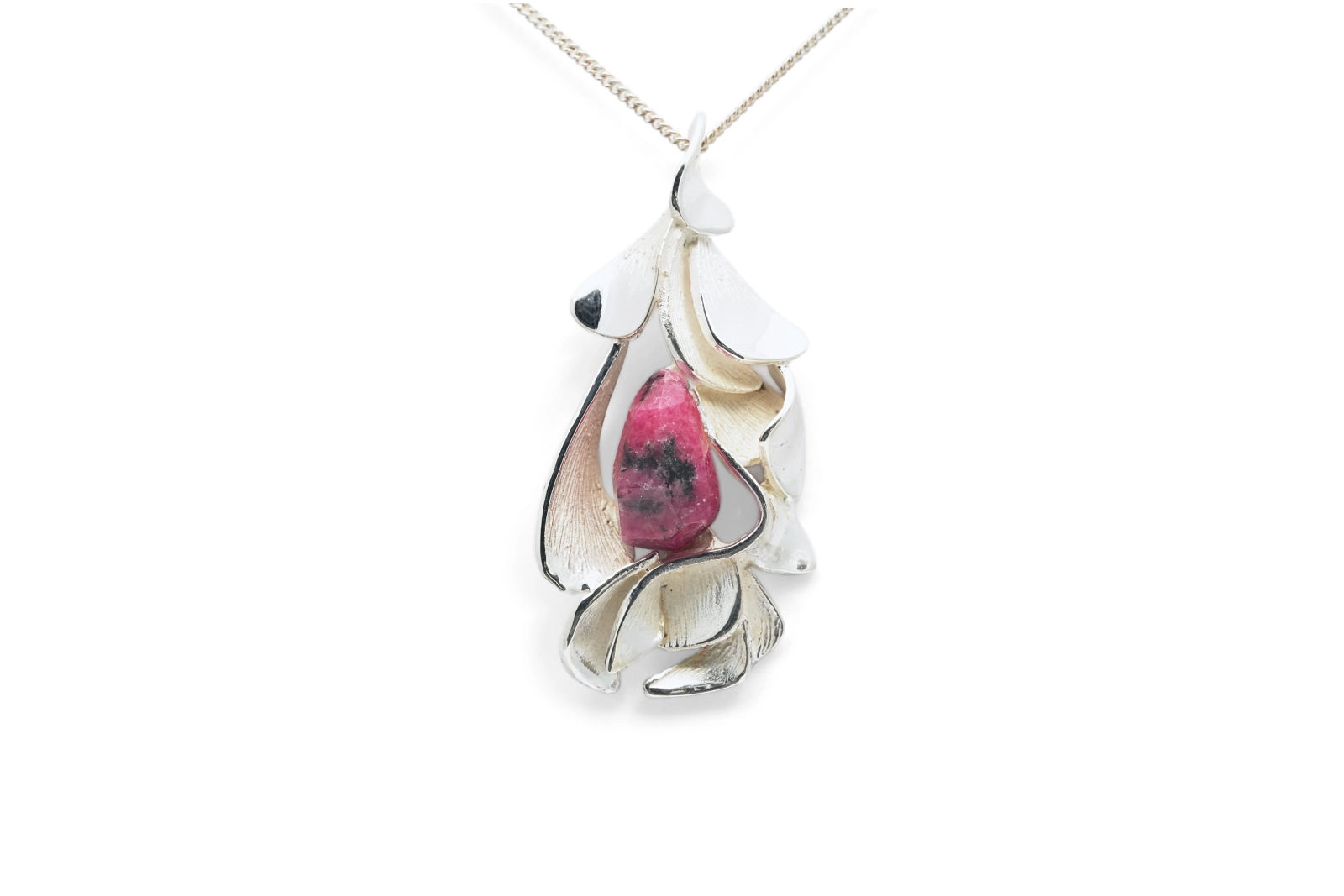 Pendentif Années 70 en argent 925 serti d'une rhodochrosite