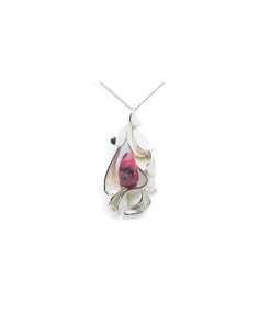 Pendentif Années 70 en argent 925 serti d'une rhodochrosite