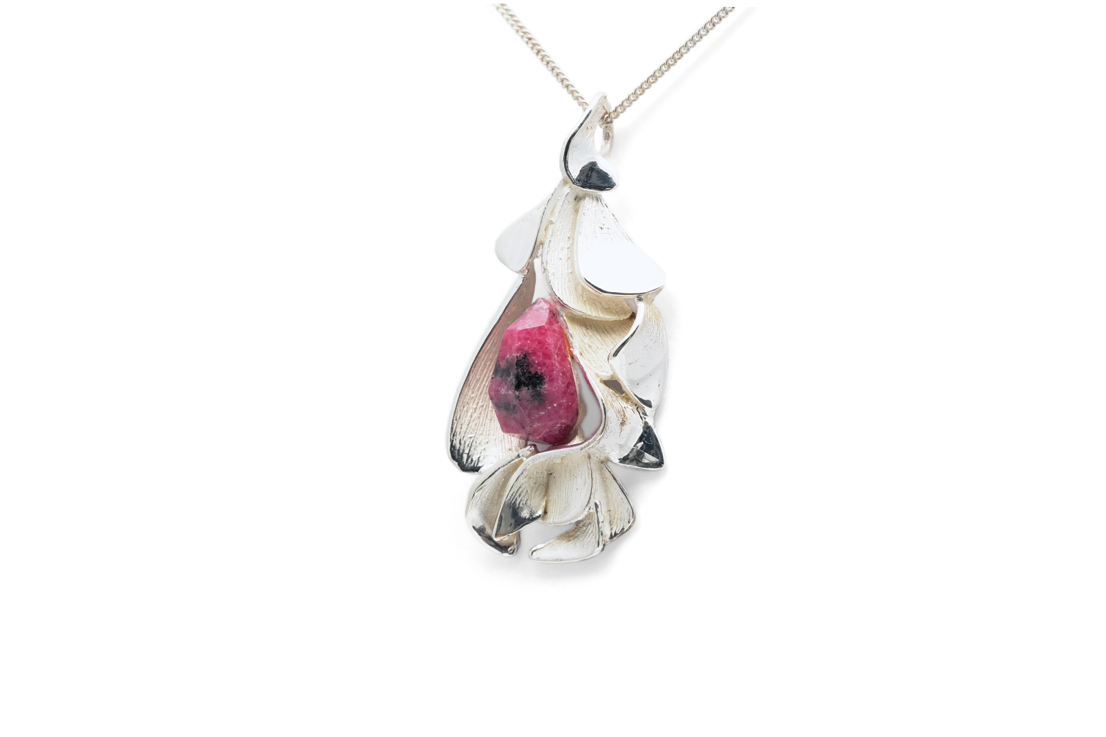 Pendentif Années 70 en argent 925 serti d'une rhodochrosite