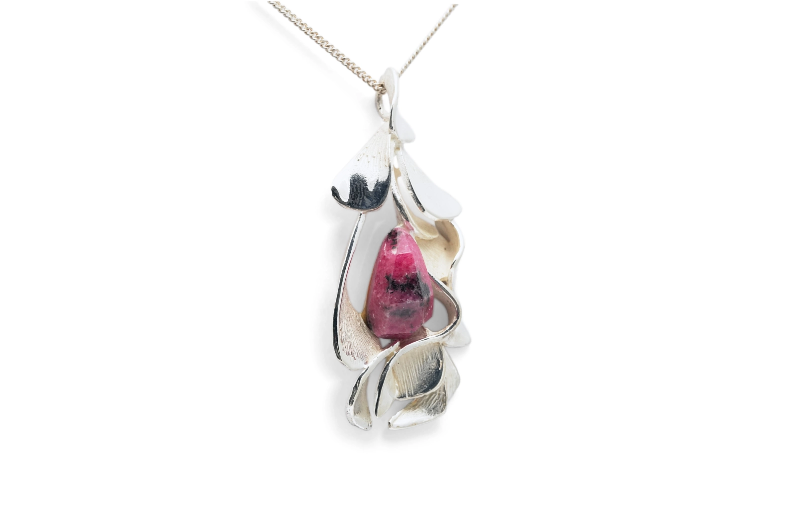 Pendentif Années 70 en argent 925 serti d'une rhodochrosite