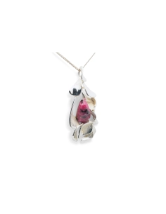 Pendentif Années 70 en argent 925 serti d'une rhodochrosite