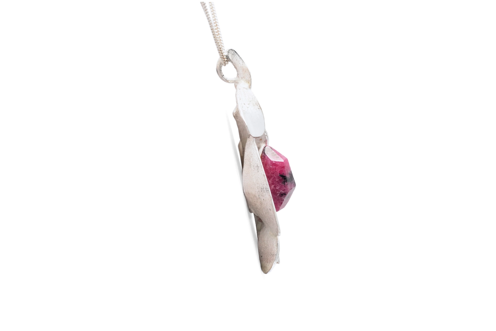 Pendentif Années 70 en argent 925 serti d'une rhodochrosite