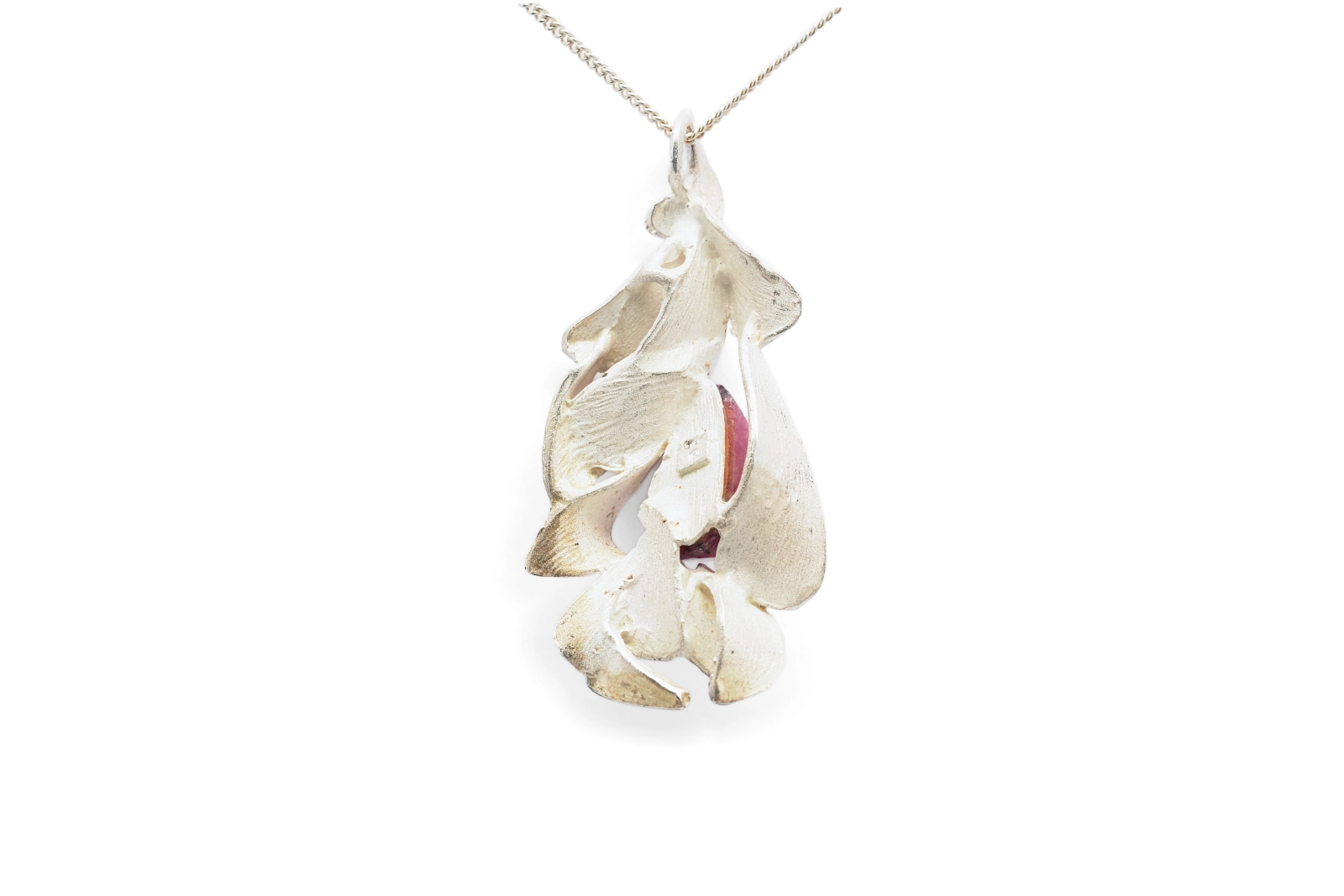 Pendentif Années 70 en argent 925 serti d'une rhodochrosite