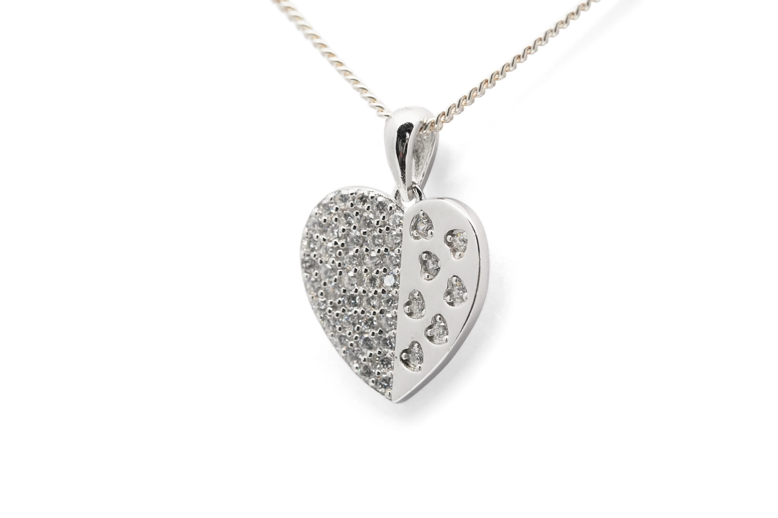 Pendentif cœur contemporain en argent 925 serti de zirconiums