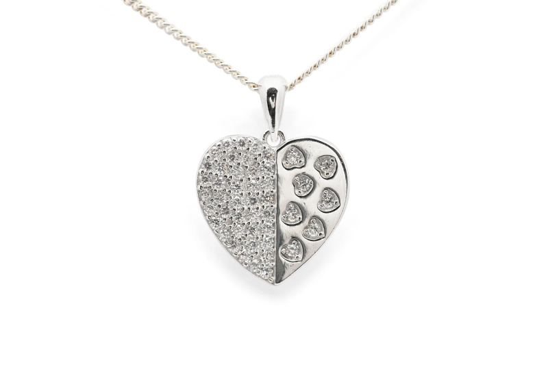 Pendentif cœur contemporain en argent 925 serti de zirconiums