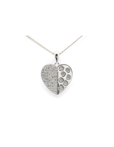 Pendentif cœur contemporain en argent 925 serti de zirconiums