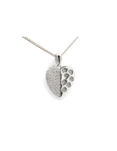 Pendentif cœur contemporain en argent 925 serti de zirconiums