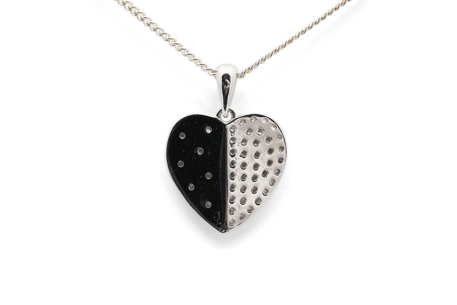Pendentif cœur contemporain en argent 925 serti de zirconiums