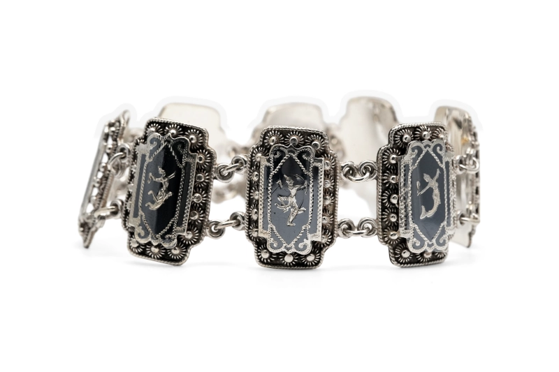 Bracelet Années 70 en argent 925 niellé