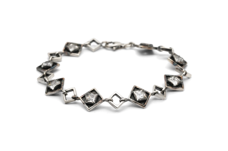 Bracelet Années 70 en argent 925 serti de zirconiums