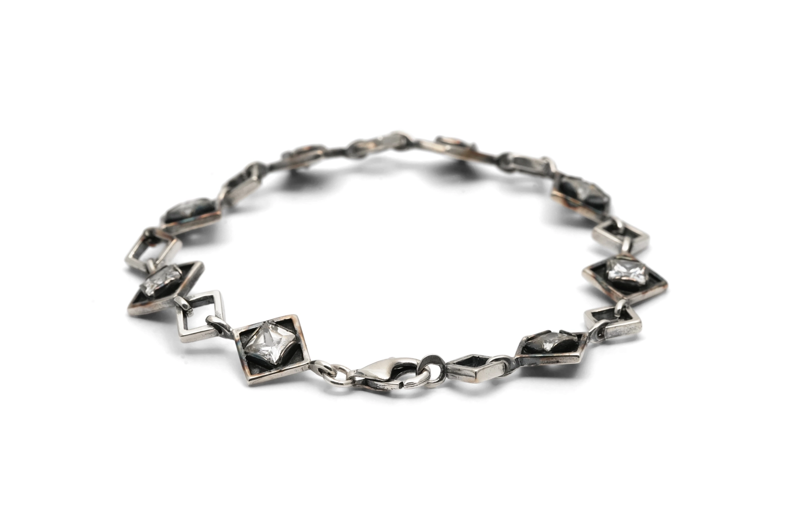Bracelet Années 70 en argent 925 serti de zirconiums