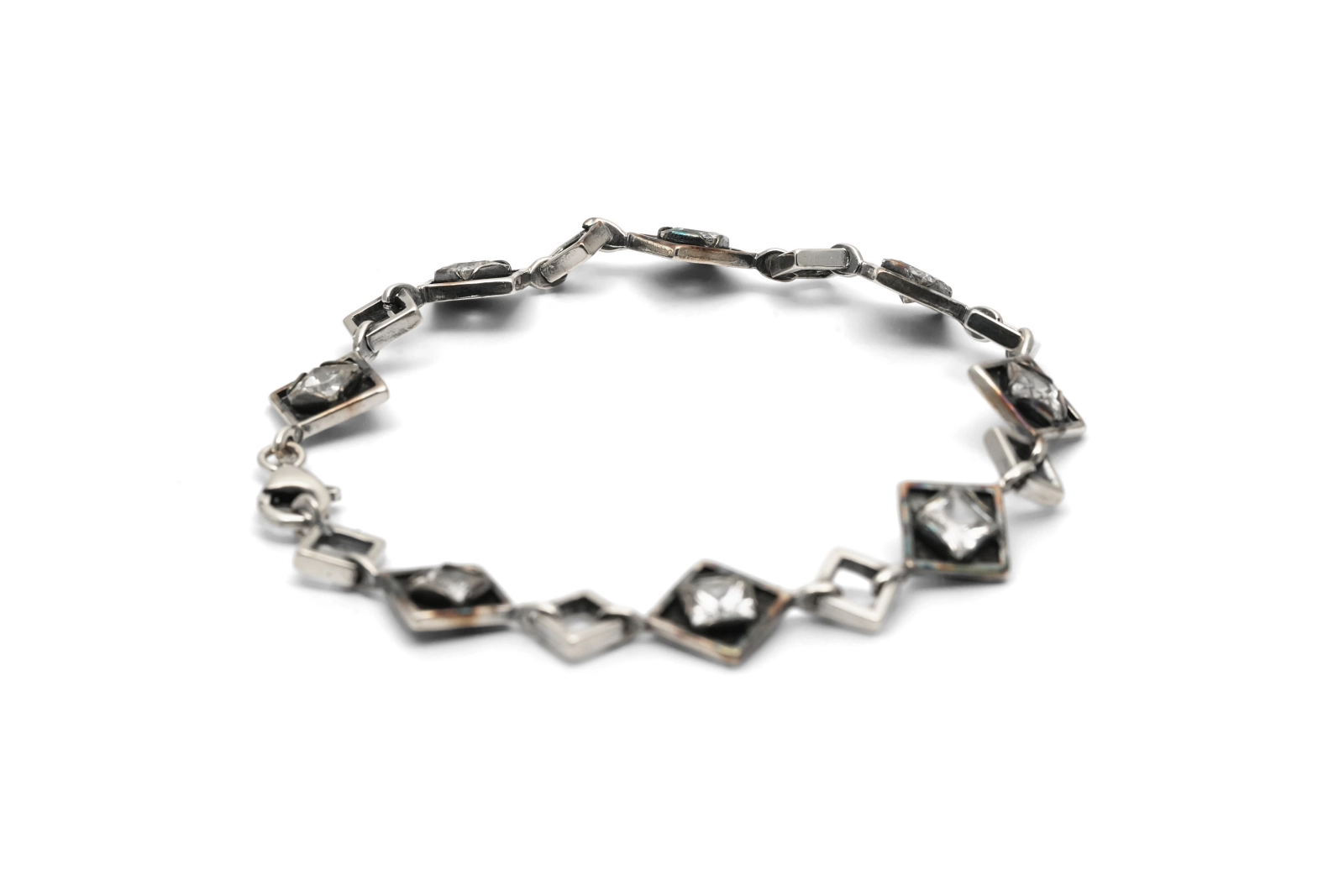 Bracelet Années 70 en argent 925 serti de zirconiums