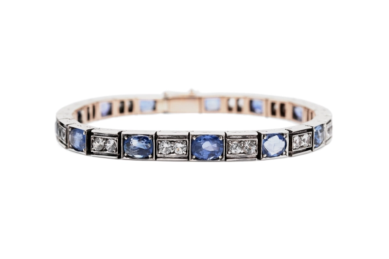 Bracelet Art Déco en or jaune 18 carats et argent serti de saphirs