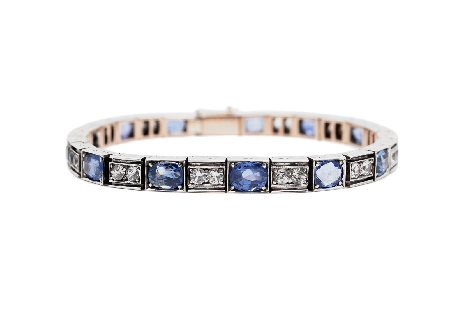 Bracelet Art Déco en or jaune 18 carats et argent serti de saphirs