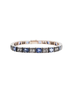 Bracelet Art Déco en or jaune 18 carats et argent serti de saphirs
