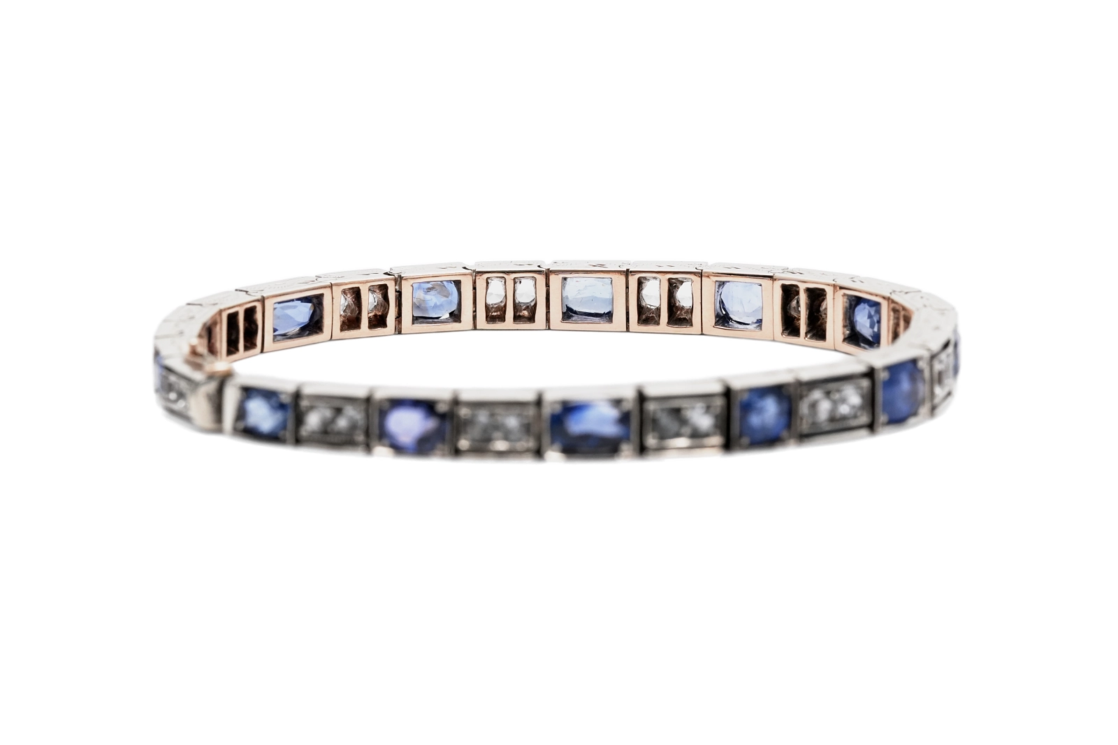 Bracelet Art Déco en or jaune 18 carats et argent serti de saphirs