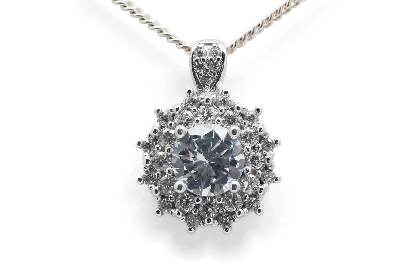 Pendentif contemporain en argent 925 serti de zirconiums