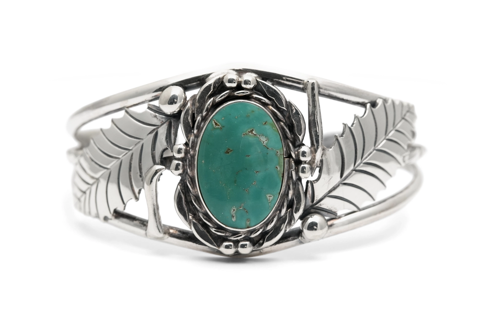 Bracelet Années 70 en argent serti d'une turquoise