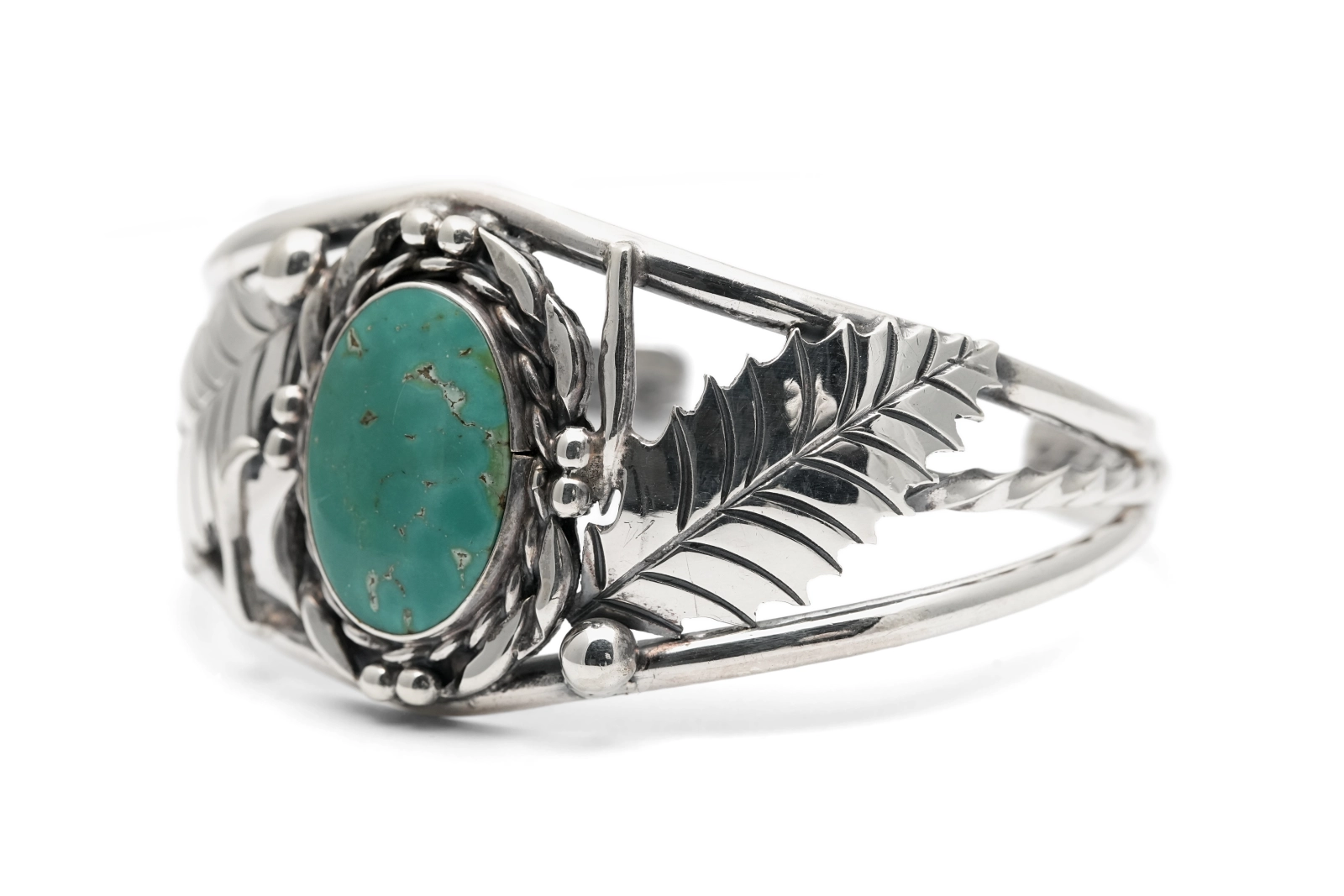 Bracelet Années 70 en argent serti d'une turquoise