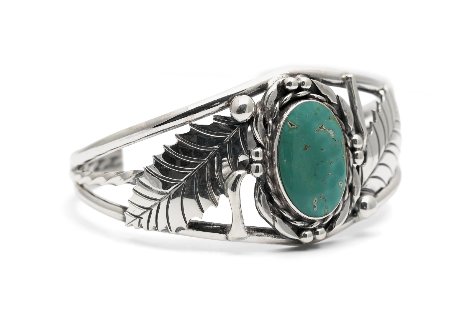 Bracelet Années 70 en argent serti d'une turquoise