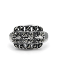 Bague Art Déco en argent sertie de marcassites