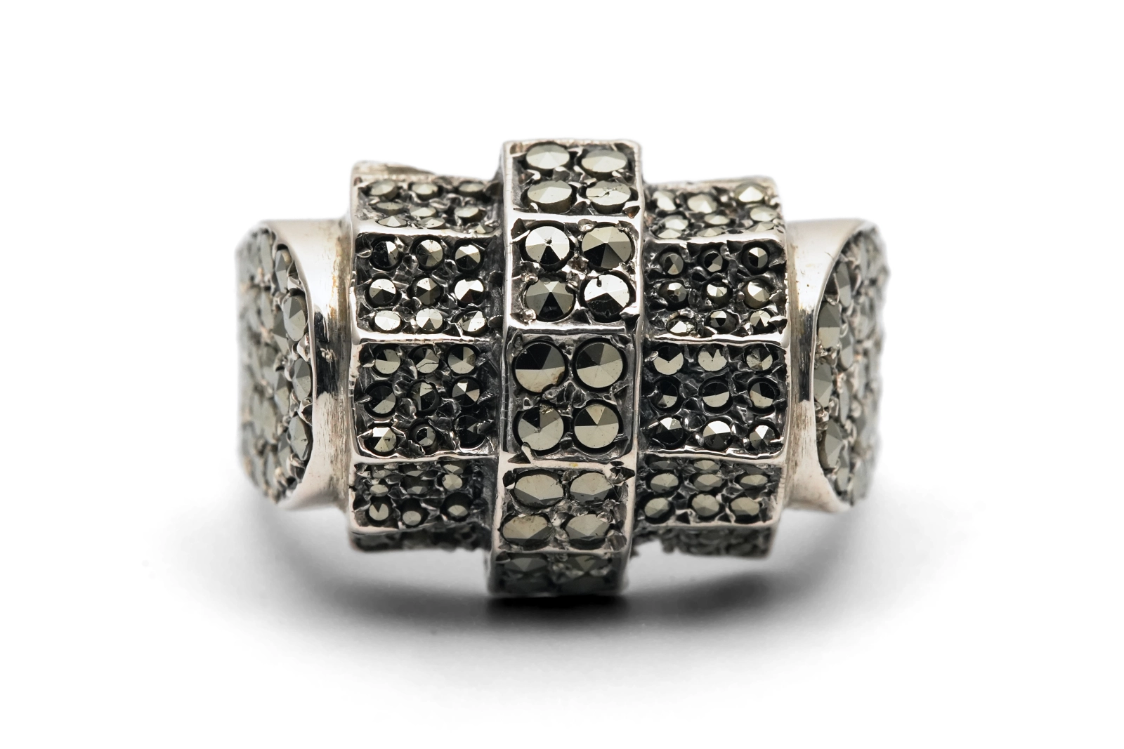 Bague Tank Art Déco en argent 835 sertie de marcassites